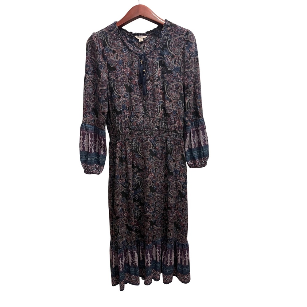 Frye & Co. Midi Dress Large L Purple Paisley Western Festival CottageCore Boo